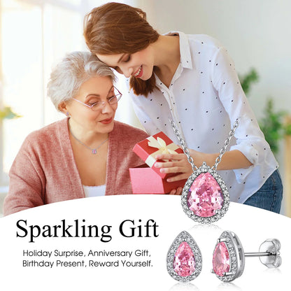 Created Diamond October Tourmaline Teardrop Birthstone Pendant Necklace – Women’s Sterling Silver CZ Jewelry Gift
