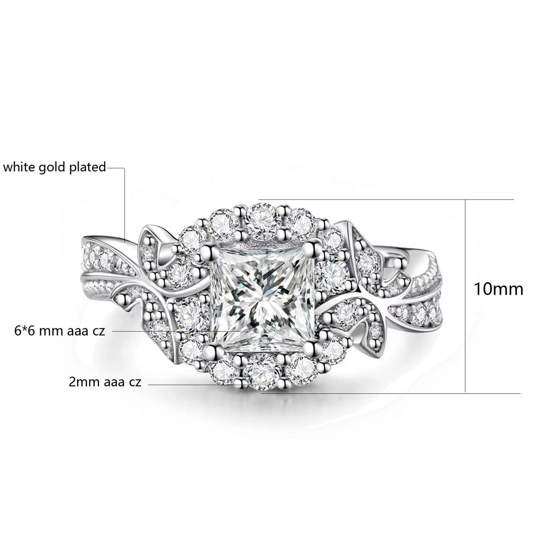 Matching Couple Rings – 10Kt White Gold Plated CZ Wedding Ring Set for Women &amp; Men