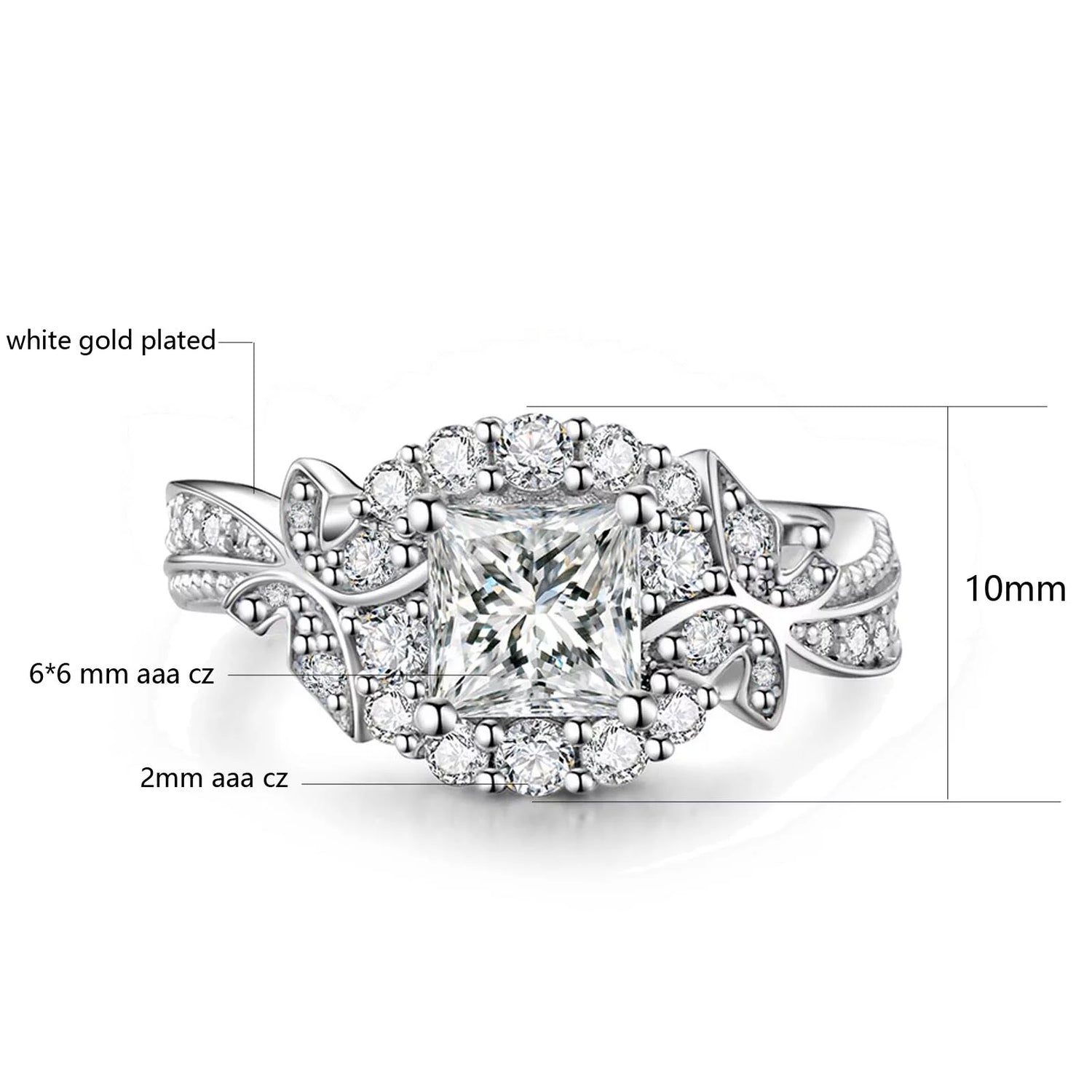 Matching Couple Rings – 10Kt White Gold Plated CZ Wedding Ring Set for Women &amp; Men