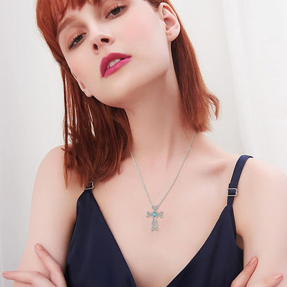 Cross Necklace 925 Sterling Silver Celtic Knot Cross Necklace with round Shape Turquoise Pendant Jewelry Gifts for Women