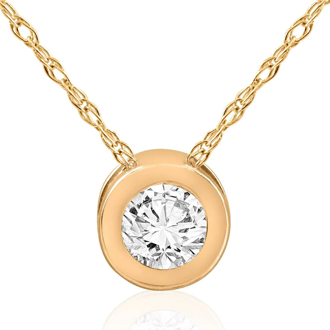 Pompeii 1/3 Ct Diamond Round Brilliant Cut Solitaire Pendant Necklace – 14K Yellow Gold