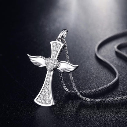Angel Wing Cross Necklace for Women 925 Sterling Silver Infinity Cross Pendant Cross Jewelry for Women with Gift Box, Chain 18 Inch
