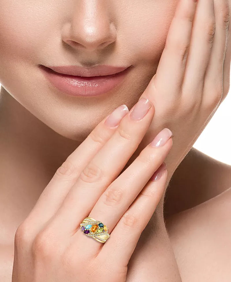 💍 EFFY® Multi-Gemstone &amp; Diamond Cluster Statement Ring in 14K Gold Elegant Fine Jewelry for Women | Total Gem Weight: 1-3/4 Ct. T.W. Gemstones &amp; 1/4 Ct. T.W. Diamonds