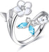 Sterling Silver Butterfly Ring with Cubic Zirconia Flower – Adjustable Band Jewelry for Women