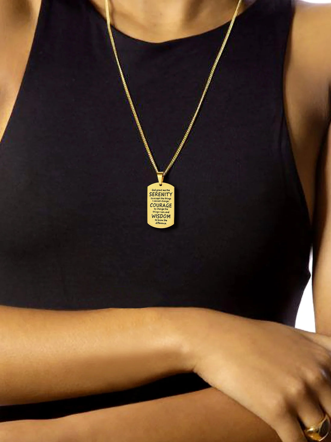 Gold Plated Dog Tag Necklace – Military Tag Cross Christian Religious Jewelry | Bible Verse Inspirational Gift for Husband, Father, Son