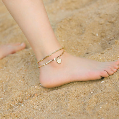 Initial Ankle Bracelet for Women – Dainty Heart Foot Chain Gold Jewelry, Personalized Summer Gift