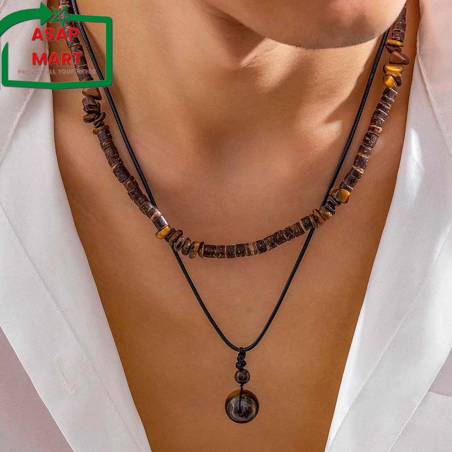 YANCHUN Men’s Puka Shell Necklace – Black Beaded Necklace for Casual &amp; Holiday Wear