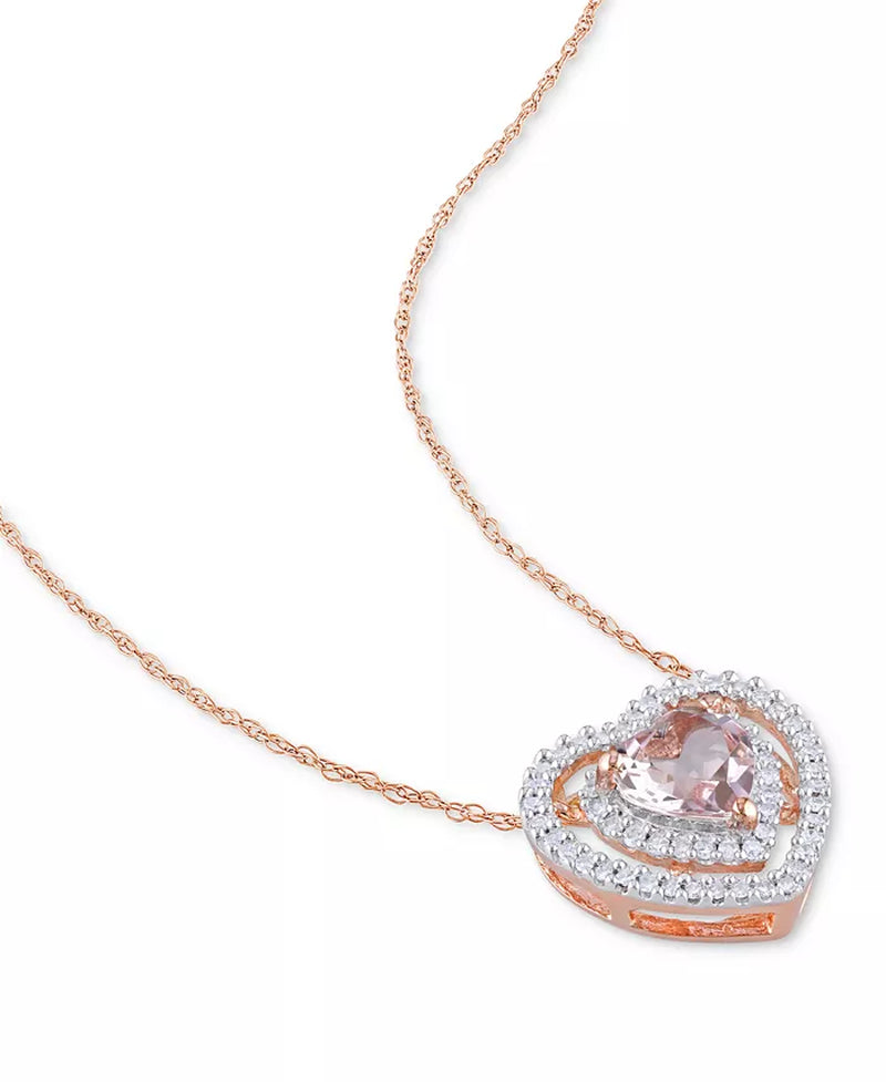 Morganite &amp; Diamond Heart Pendant Necklace – 5/8 Ct. T.W. Morganite, 1/5 Ct. T.W. Diamonds, 10K Rose Gold, 17"