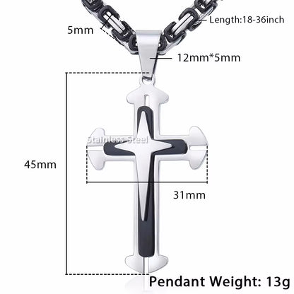 Men’s Cross Pendant Necklace – 3-Layer Knight Cross in Stainless Steel, Gold/Black/Silver – Durable Chain Jewelry (Model DDLKP179)
