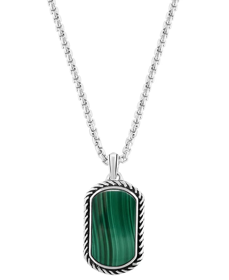 EFFY® Men’s Malachite Dog Tag Pendant Necklace – 22&quot; Sterling Silver Chain