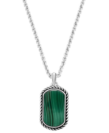 EFFY® Men’s Malachite Dog Tag Pendant Necklace – 22&quot; Sterling Silver Chain