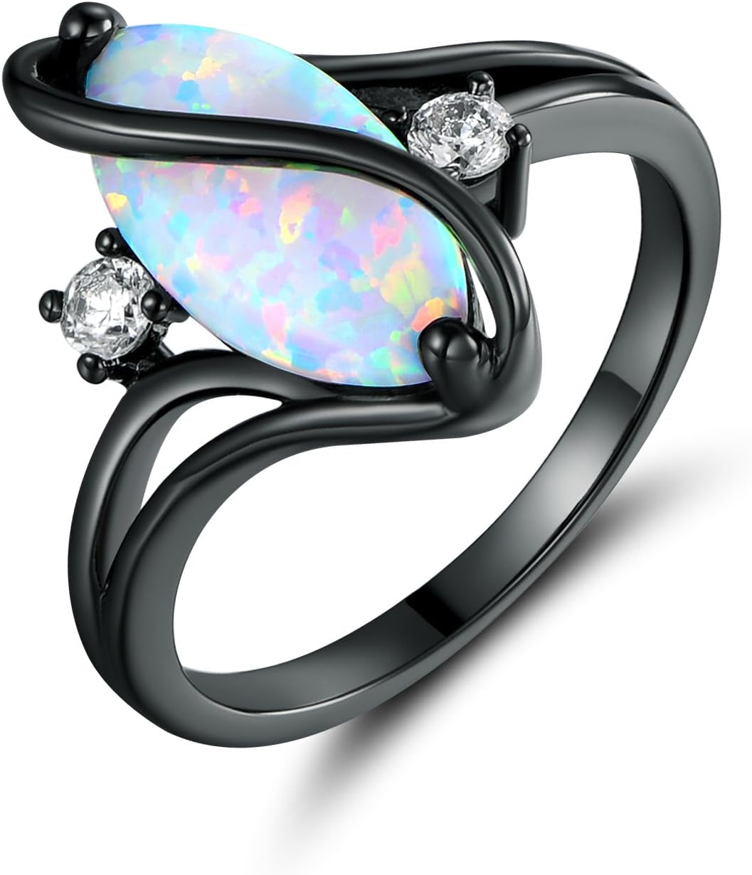💍 Rose Gold &amp; White Gold Plated Created Ruby, White Fire Opal &amp; Cubic Zirconia Accents Ring