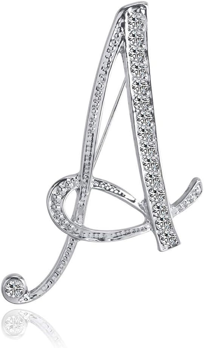 Rhinestone Initial Letter Brooch Pins – Silvery A-Z Sparkling Accessories for Women
