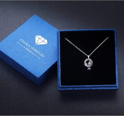 Mermaid Crystal Ocean Pendant Necklace – Sterling Silver