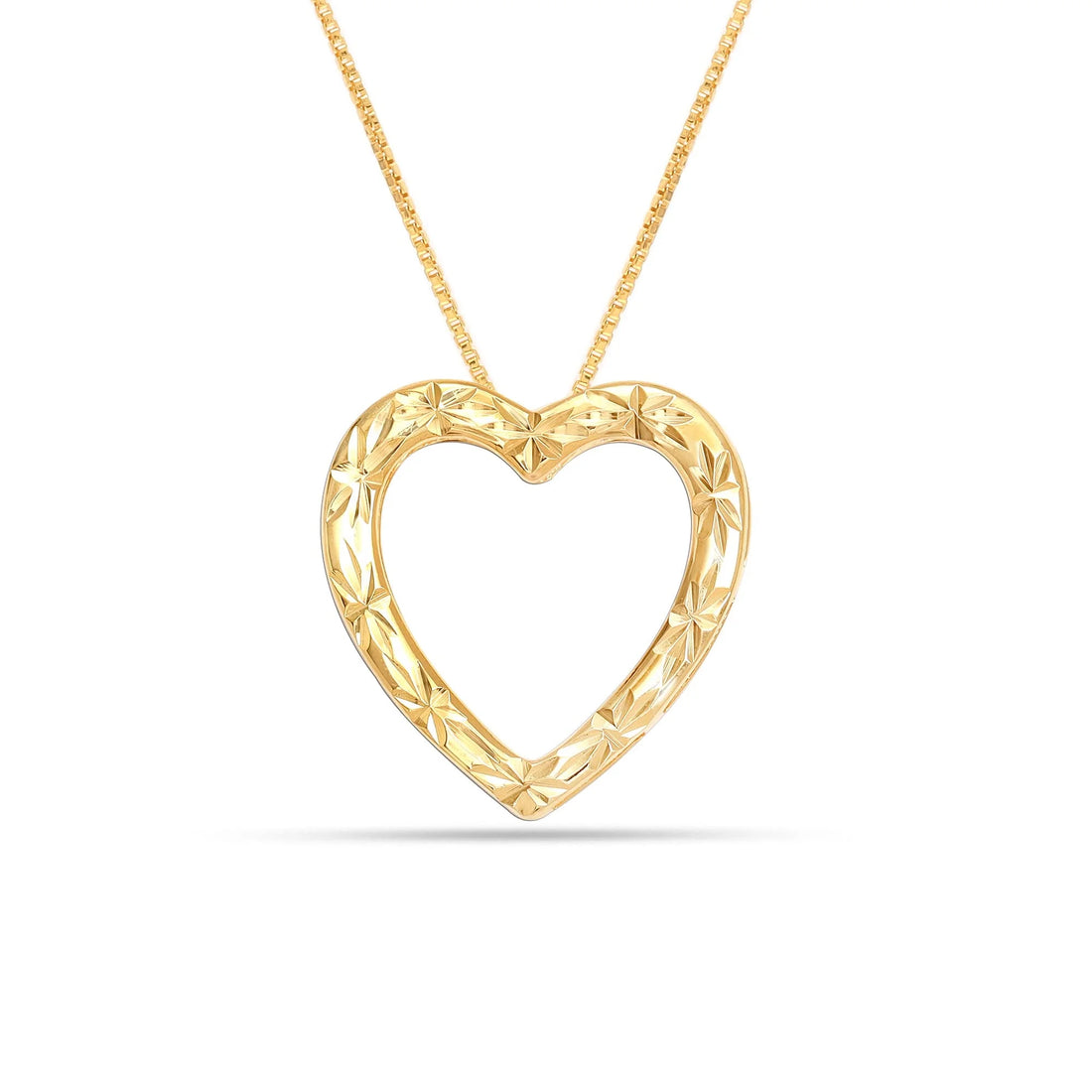 925 Sterling Silver 18K Gold-Plated Diamond-Cut Reversible Heart Necklace for Women and Teens – 25mm Pendant