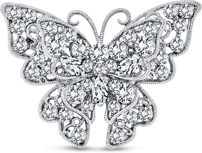 Large Statement Butterfly &amp; Dragonfly Brooch – Crystal Accent Scarf Pin for Women &amp; Teens | Silver or Gold Plated