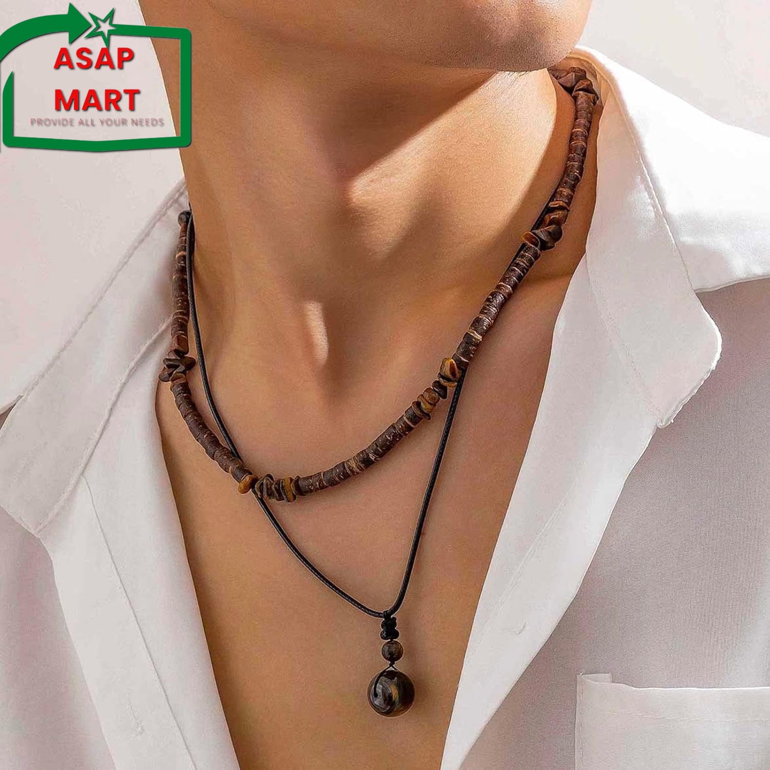 YANCHUN Men’s Puka Shell Necklace – Black Beaded Necklace for Casual &amp; Holiday Wear