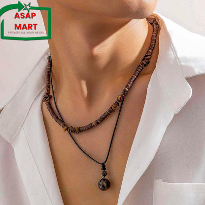 YANCHUN Men’s Puka Shell Necklace – Black Beaded Necklace for Casual &amp; Holiday Wear
