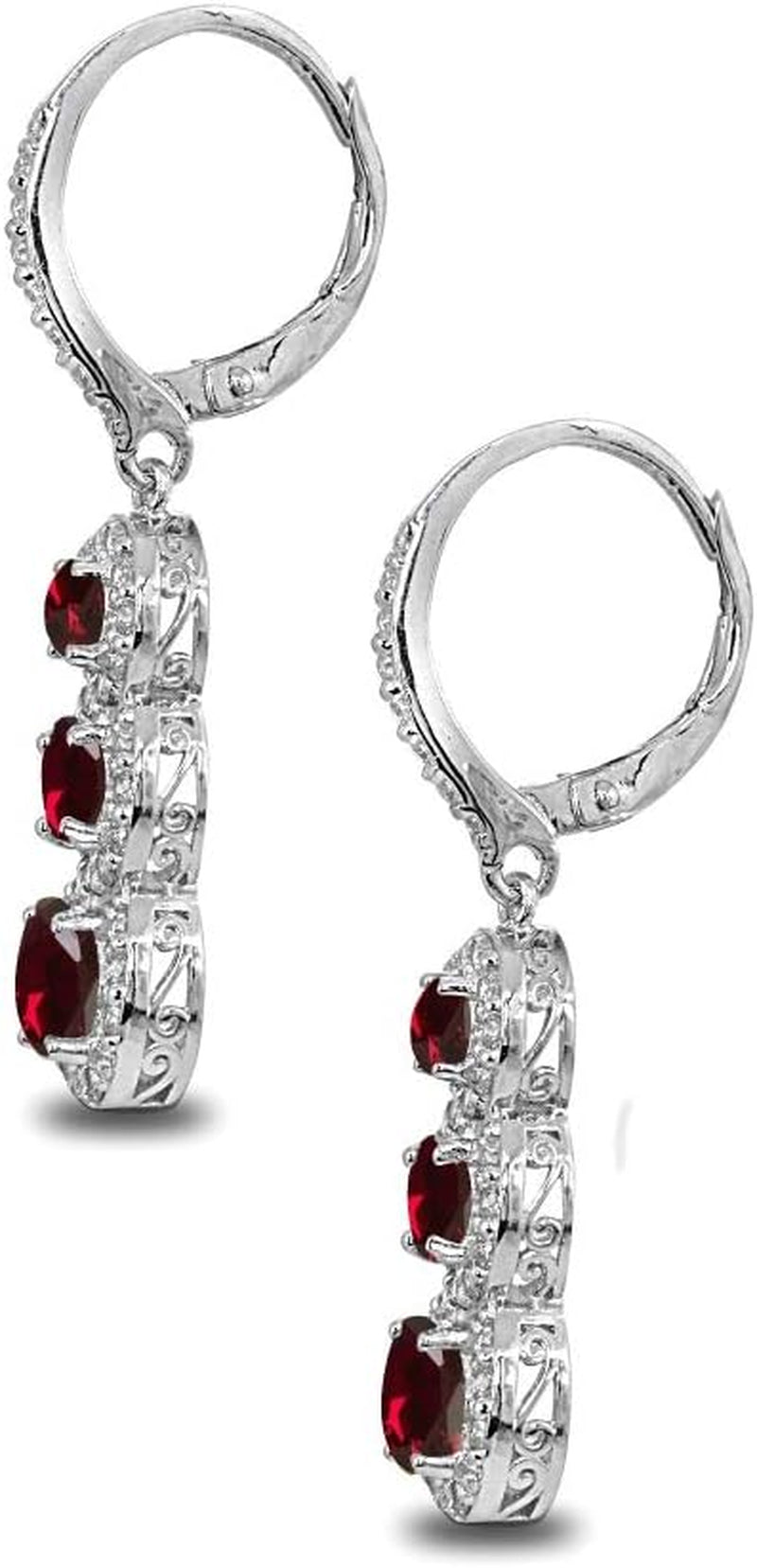 Sterling Silver Journey Halo 3-Stone Dangle Leverback Earrings – Genuine &amp; Synthetic Gemstones for Women
