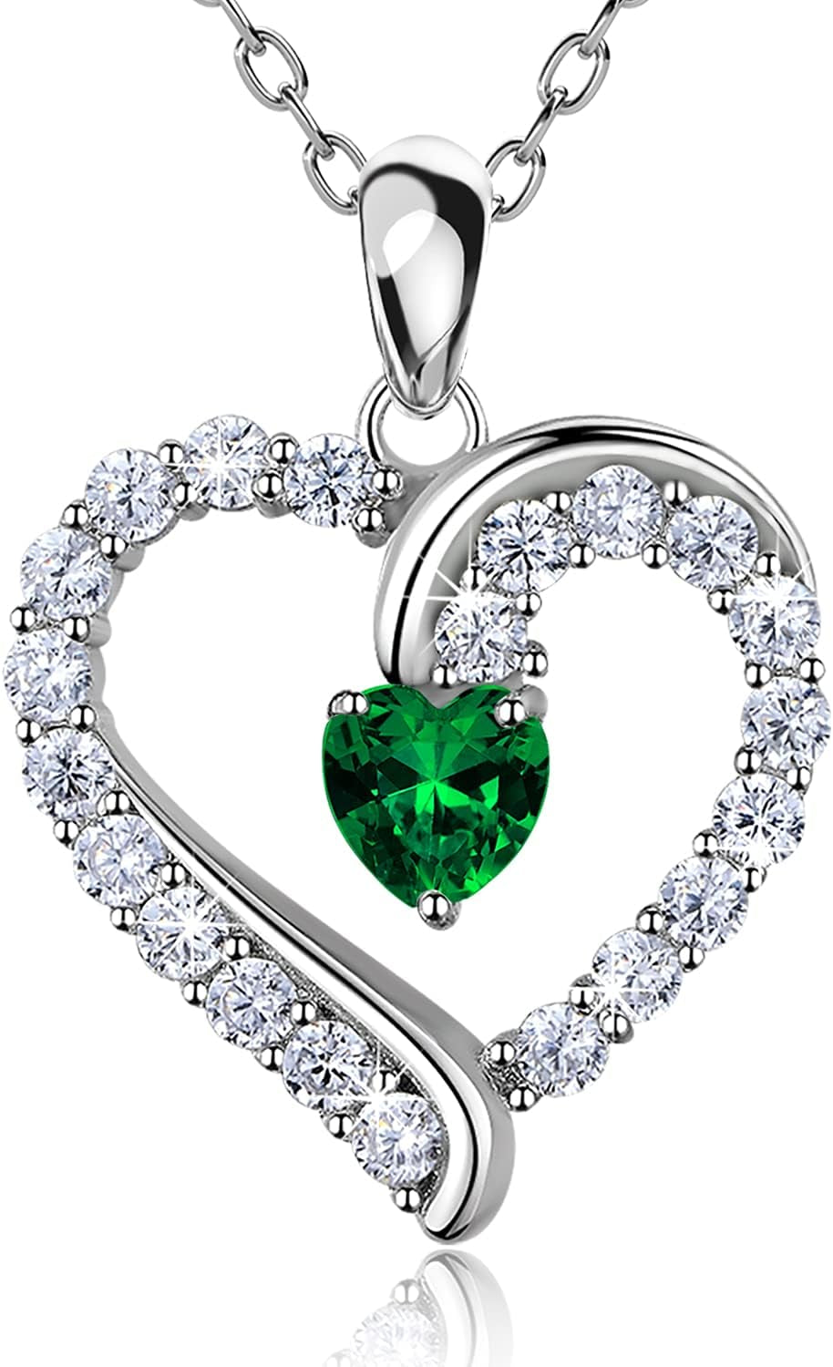 925 Sterling Silver Heart Birthstone Necklace – Elegant Jewelry Gift for Women, Wife, Mom | Birthday &amp; Anniversary Gift