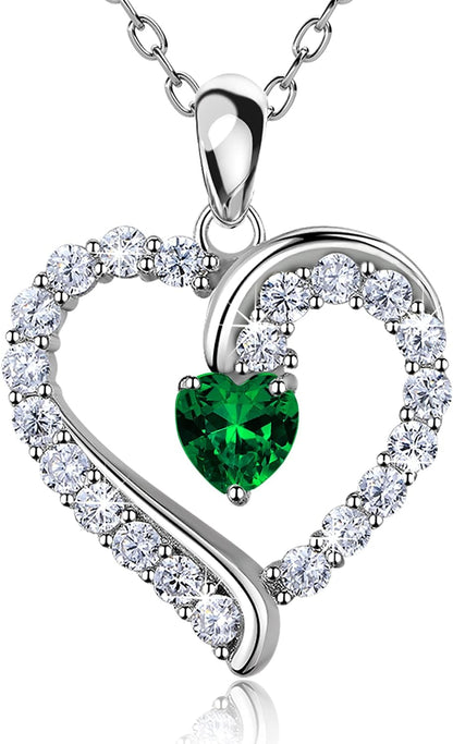 925 Sterling Silver Heart Birthstone Necklace – Elegant Jewelry Gift for Women, Wife, Mom | Birthday &amp; Anniversary Gift