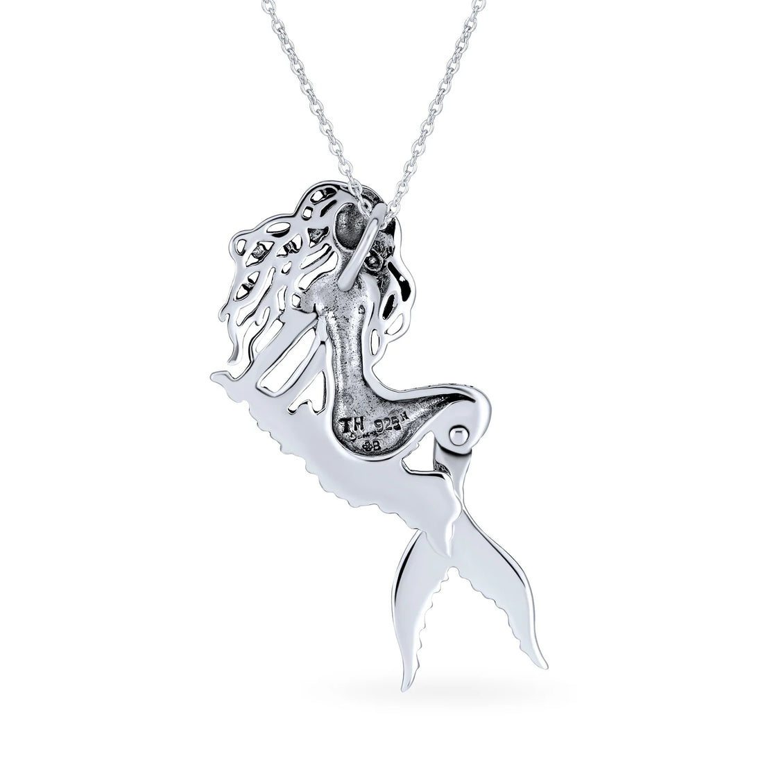 Nautical Sea Siren Mermaid Pendant Necklace – Oxidized Sterling Silver