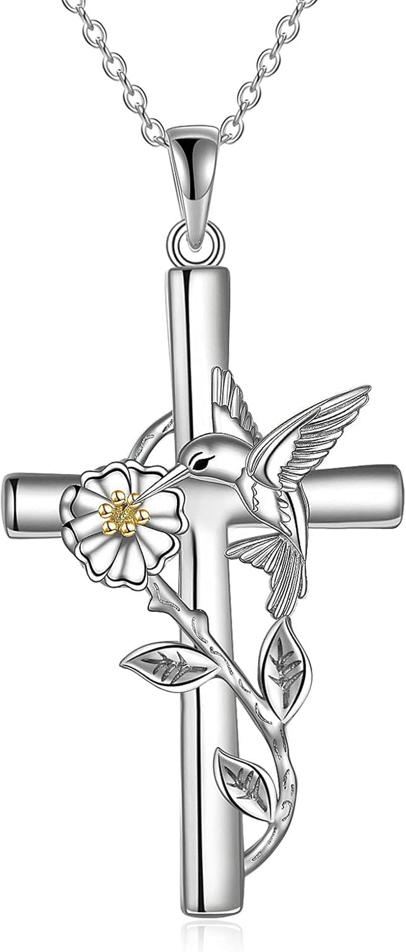 Sterling Silver Hummingbird, Ladybug &amp; Dragonfly Necklace – Cross &amp; Daisy Pendant Jewelry for Women, Perfect Gift