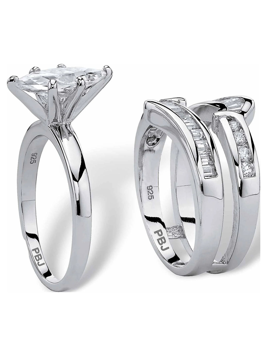 Marquise Cut Yellow Gold-Plated Cubic Zirconia Engagement &amp; Wedding Ring Set