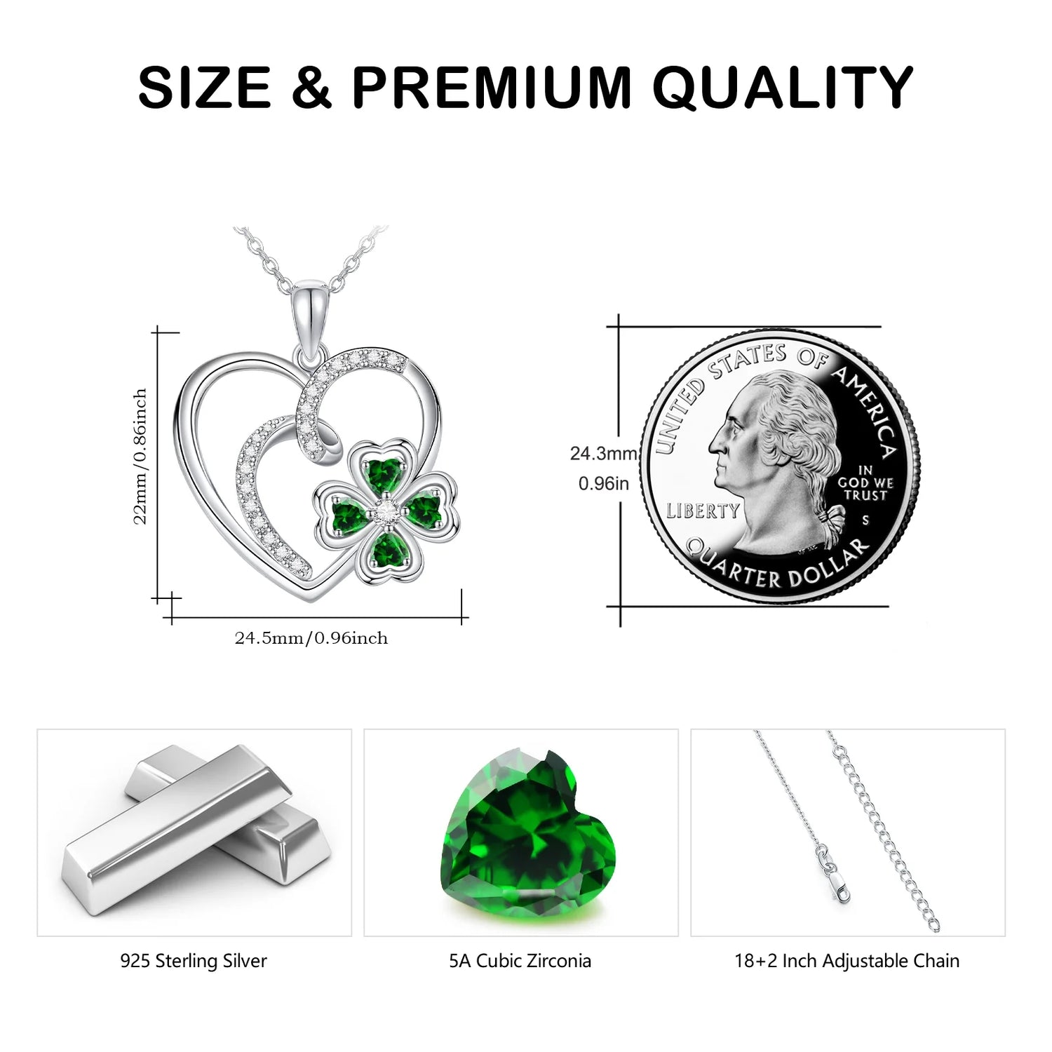 925 Sterling Silver Heart Necklace for Women – 4 Leaf Clover Pendant Jewelry Gift for Mom, Daughter, or Wife – Mother’s Day, Birthday, or Anniversary