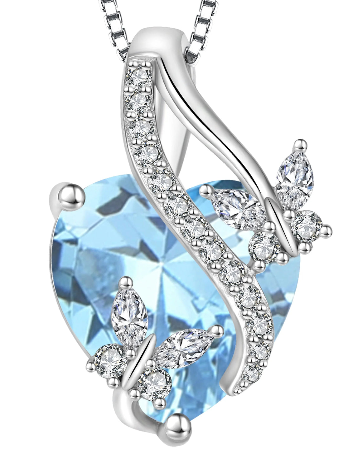 Infinite Heart Pendant Sterling Silver Butterfly Necklace – Women’s Birthstone Jewelry Gift with March Created Aquamarine