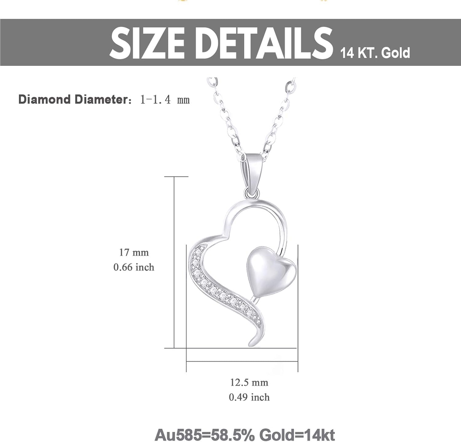 14K Gold Diamond Heart Pendant Necklace – 0.1 Ct Fine Jewelry for Women, Anniversary &amp; Love Gift, 16–18 Inch