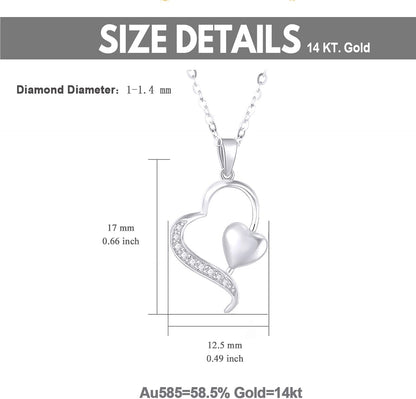 14K Gold Diamond Heart Pendant Necklace – 0.1 Ct Fine Jewelry for Women, Anniversary &amp; Love Gift, 16–18 Inch