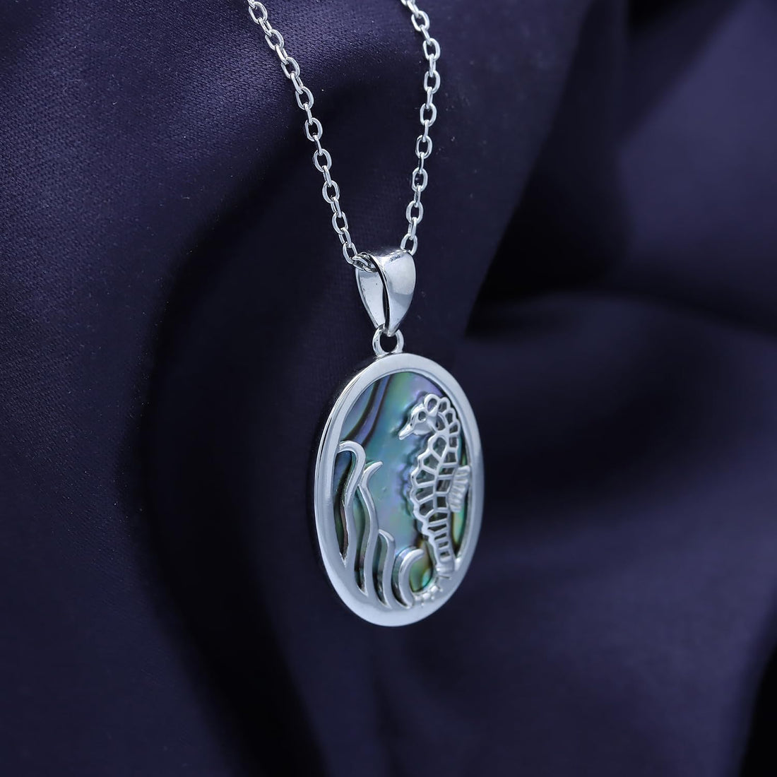 14K White Gold Over Sterling Silver Abalone Shell Animal Pendant Necklaces –  Seahorse Jewelry Gift for Her