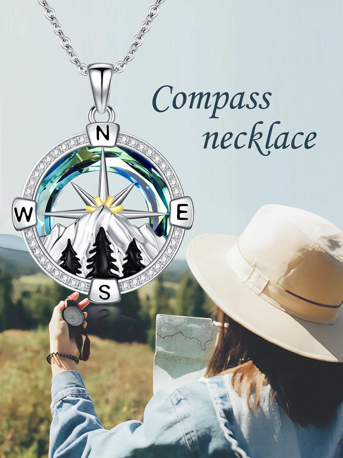 🧭 Mountain Compass Necklace – 925 Sterling Silver “I’d Be Lost Without You” Pendant Jewelry with Crystal | Birthday &amp; Anniversary Gifts for Women