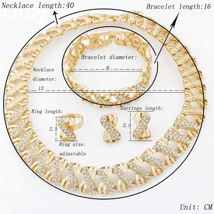 Liffly 18K Gold Tone Crystal Jewelry Set – Necklace, Earrings, Bracelet &amp; Adjustable Ring for Women