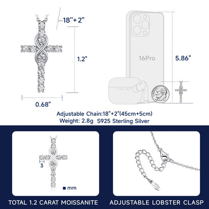 Cross Necklace for Women – 1 Carat Moissanite Sterling Silver Pendant | Christian Jewelry Gift