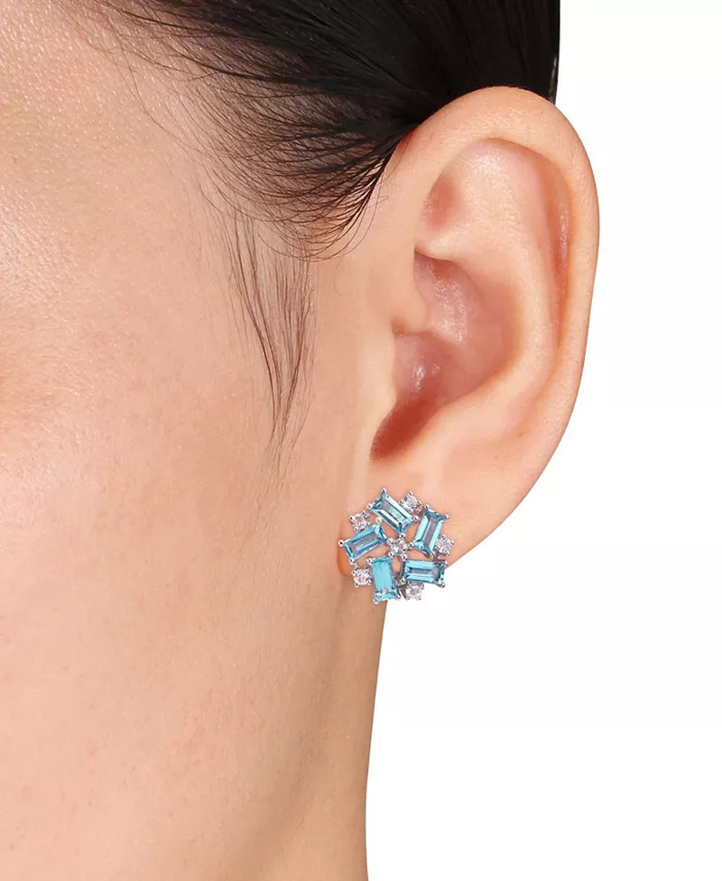 Blue &amp; White Topaz Cluster Stud Earrings – 5-1/8 Ct. T.W., Sterling Silver