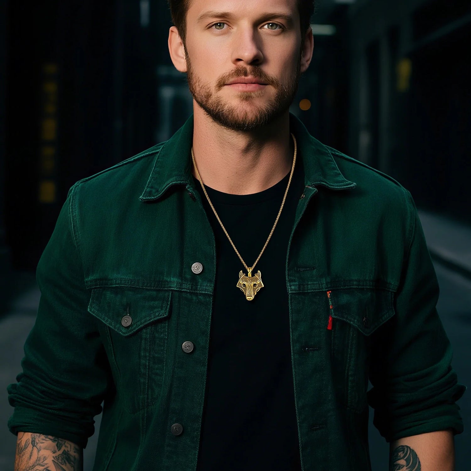 🐺 Viking Wolf Head Necklace for Men – Gold Plated Norse Celtic Amulet Pendant Norse Mythology Wolf Jewelry | Strength &amp; Courage Talisman | Birthday Gift for Men, Friends, Grandson
