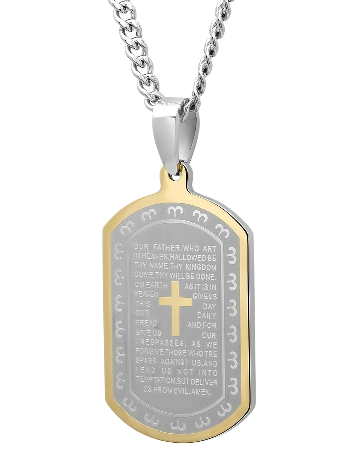 Men’s Two-Tone Stainless Steel The Lord’s Prayer Dog Tag Pendant Necklace