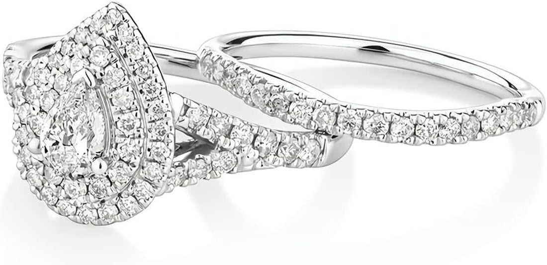 1 Carat Moissanite Bridal Set – Platinum Plated 925 Sterling Silver Engagement Rings for Women | Sparkling Moissanite Wedding Ring Set