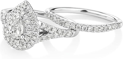 1 Carat Moissanite Bridal Set – Platinum Plated 925 Sterling Silver Engagement Rings for Women | Sparkling Moissanite Wedding Ring Set