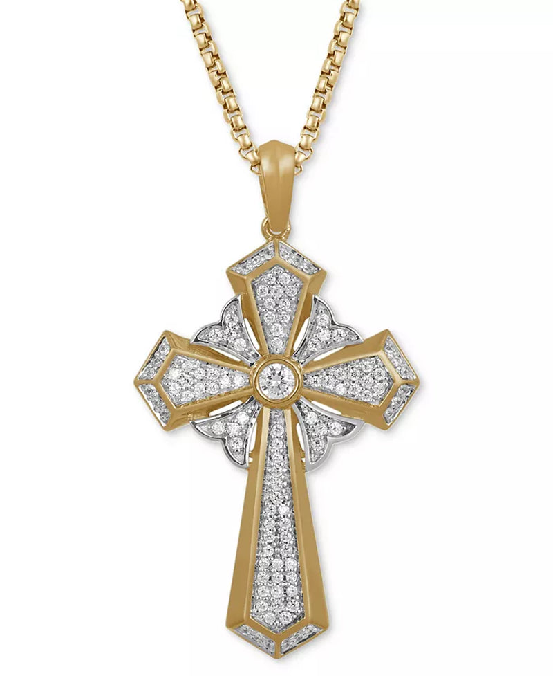 Men’s Diamond Cross Pendant Necklace – 1/2 Ct. T.W., Sterling Silver &amp; 18K Gold-Plated, 22&quot; Chain