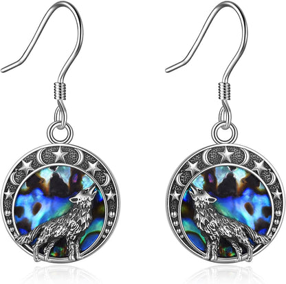 Sterling Silver Wolf Moon Star Dangle Earrings – Jewelry Gift for Women, Christmas &amp; Special Occasions