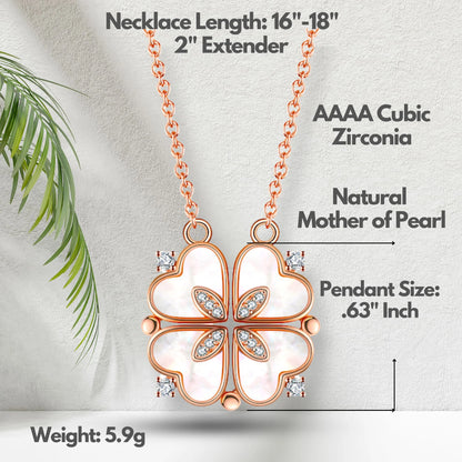 4-Leaf Clover Heart Pendant Necklace for Women – Magnetic 925 Sterling Silver Good Luck Charm Jewelry