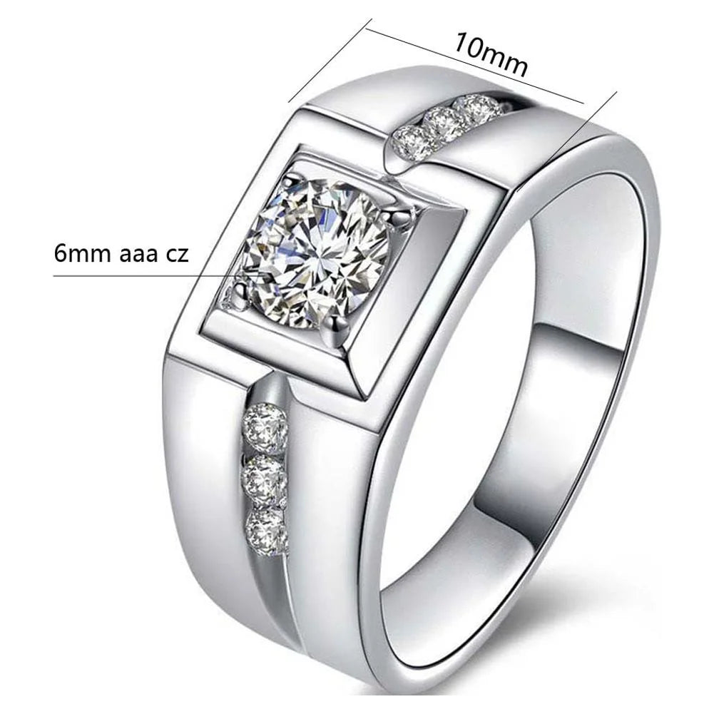 Matching Couple Rings – 10Kt White Gold Plated CZ Wedding Ring Set for Women &amp; Men