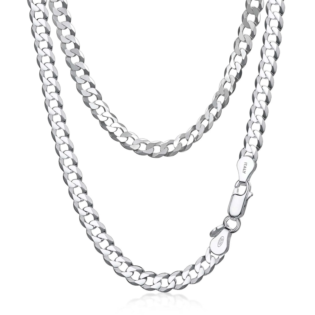 Solid 925 Sterling Silver Men’s Cuban Chain Necklace – Italian Miami Curb Link, 20-Inch, 5mm
