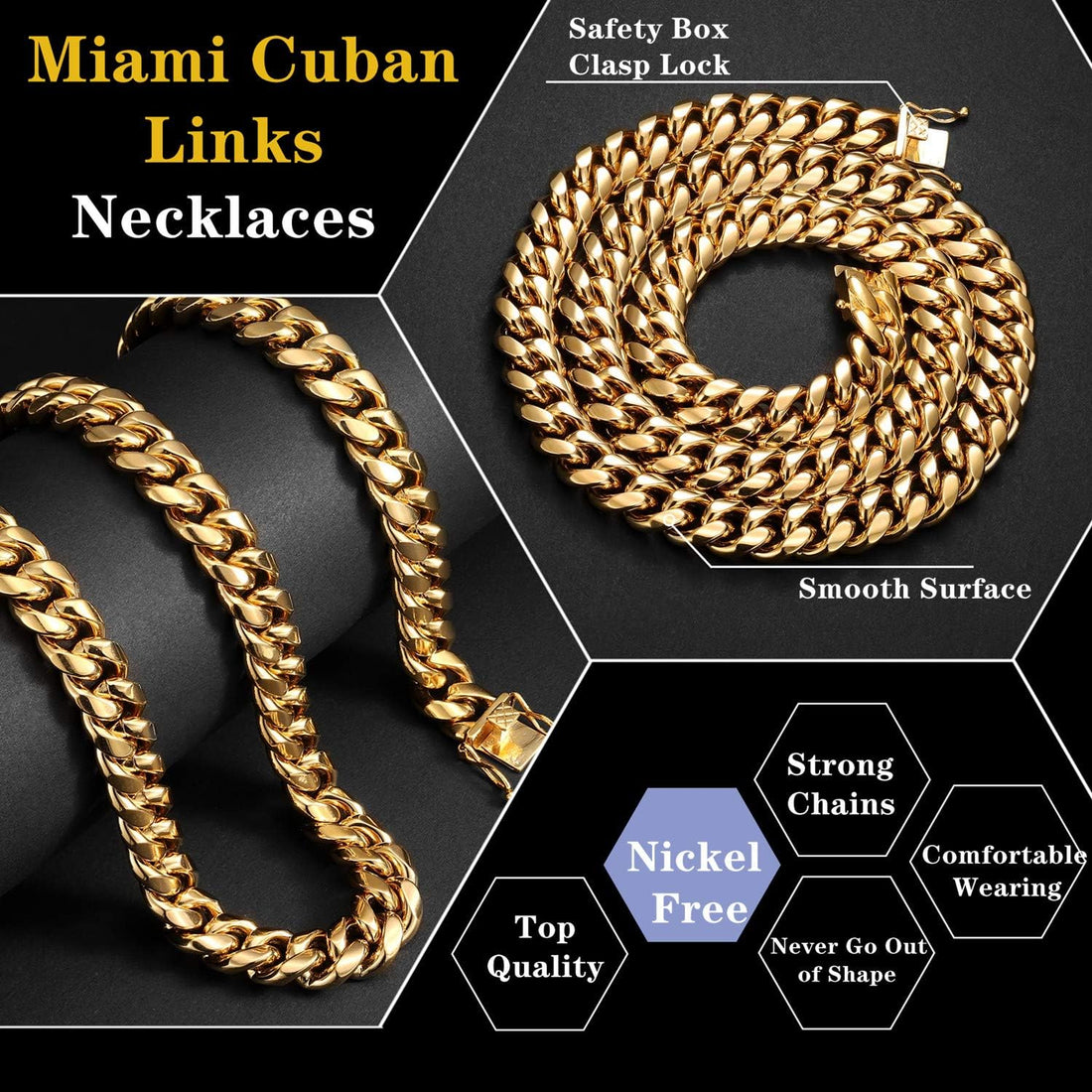 Miami Cuban Link Chain for Men – 15mm 18K Gold Stainless Steel Curb Necklace, Hip Hop Jewelry
