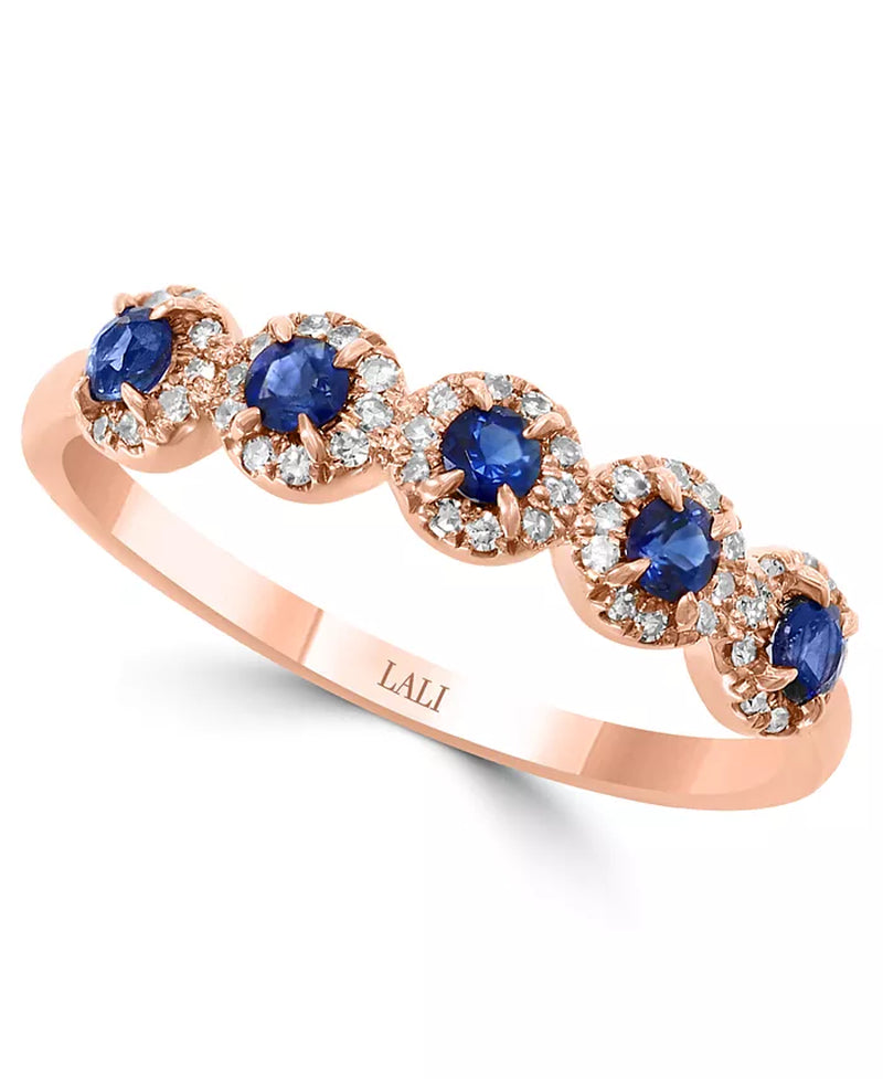 Sapphire &amp; Diamond Cluster Band – 1/3 Ct. T.W. Sapphire, 1/6 Ct. T.W. Diamonds, 14K Rose or White Gold