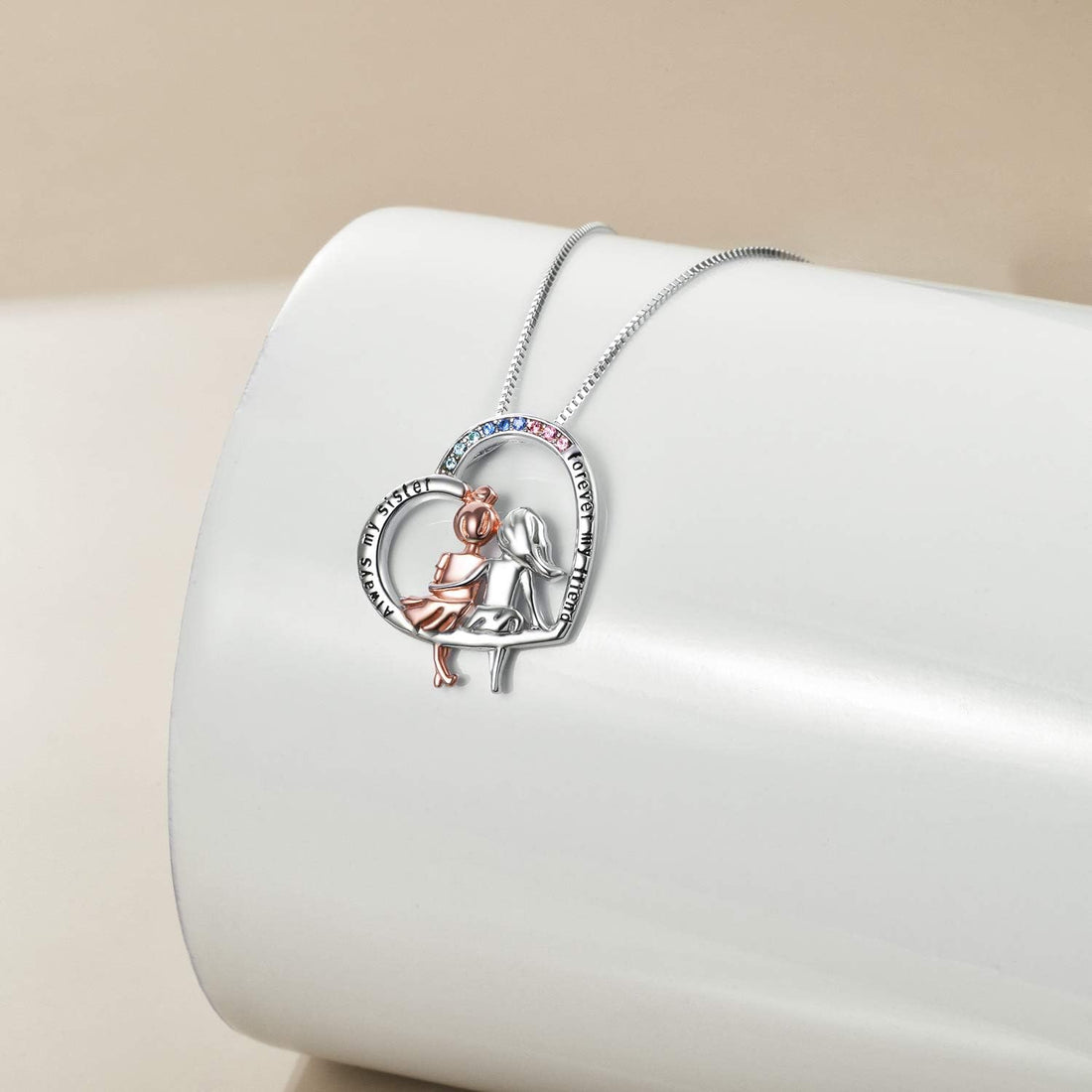 Sisters Sterling Silver Heart Necklace – “Forever My Friend” Pendant