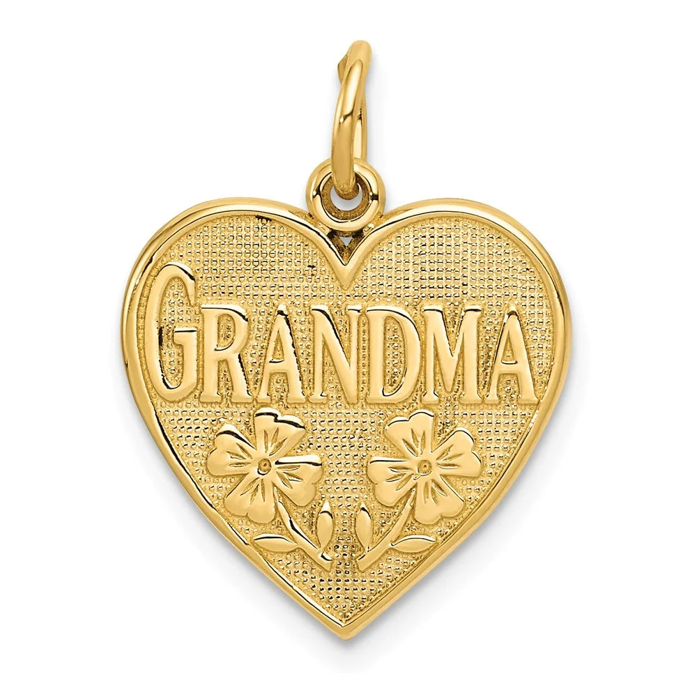 Real 14K Yellow Gold “GRANDMA” Heart Charm Pendant – Timeless Gift for Women, Men &amp; Teens